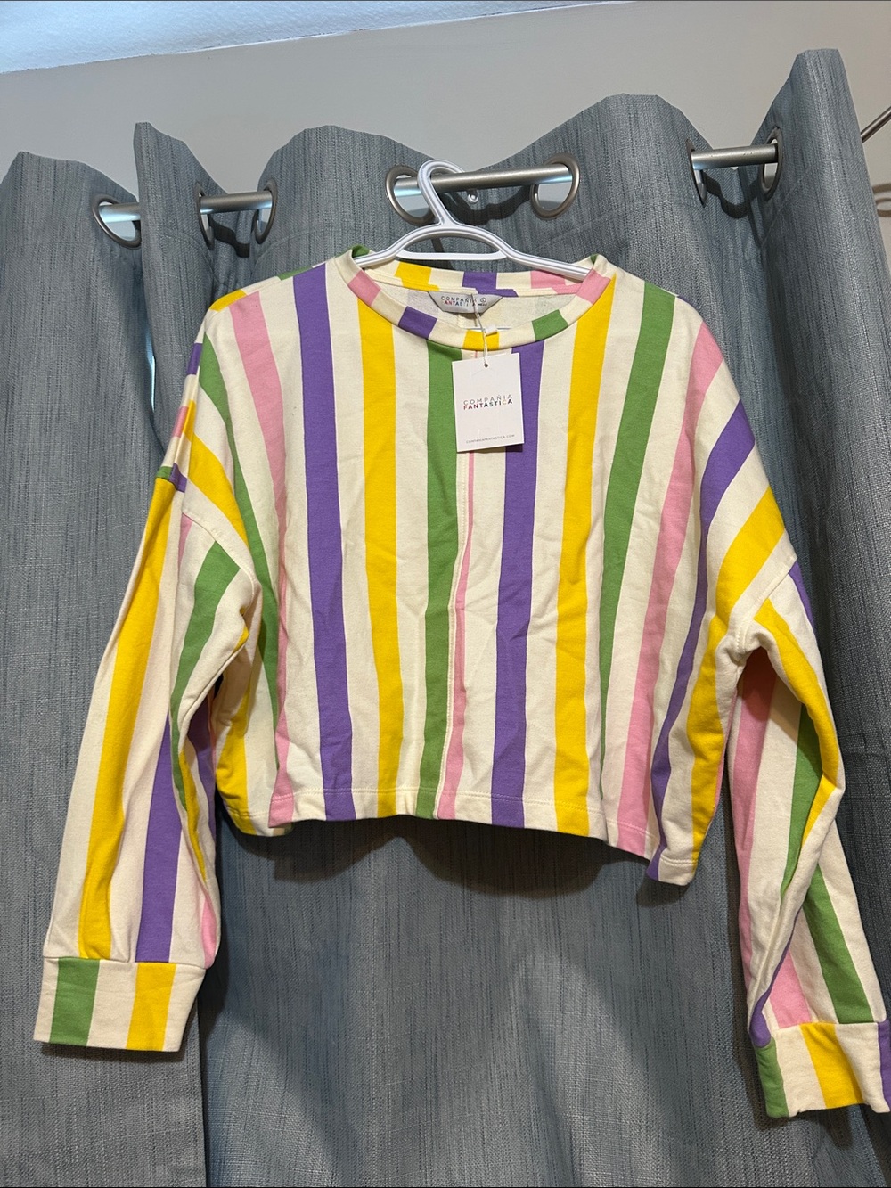 Compania Fantastica Multicolor Stripe Cropped Long-Sleeve Top